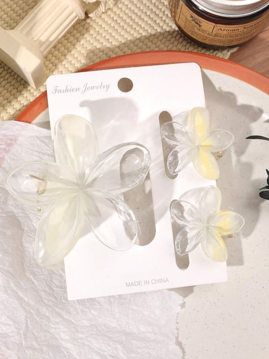 3er-Set glänzende gelbe Farbverlauf Plumeria Haarklammern, Strandstil Accessoires für Pony & Haarstyling, Frühlings-/Sommer-Haarklammer, Haarklemme, Haarspange