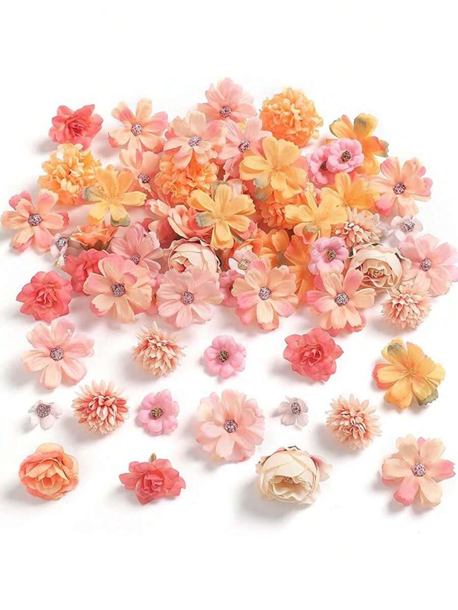 80 PIÈCES Combinaison de têtes de fleurs artificielles, mélange de roses en soie et de chrysanthèmes. Utilisé pour la réalisation de bouquets de mariage, compositions florales pour bébé, décoration de table et d'intérieur, décoration d'automne