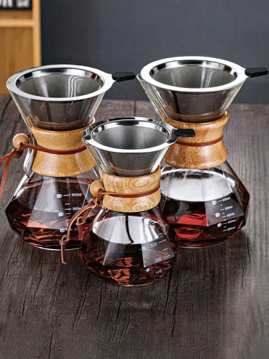 1PC Wholesale High Borosilicate Heat-Resistant Glass Rhinestone Wood Slice Coffee Pot Transparent Glass Mug Home American Shared Teapot Back To School