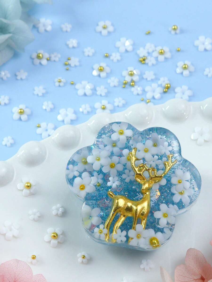 1 sac d'accessoires en résine de fleurs acryliques colorées et blanches avec perles d'acier et perles de verre de remplissage, convient pour l'artisanat DIY, la décoration, les fournitures de moulage de bijoux, les projets DIY