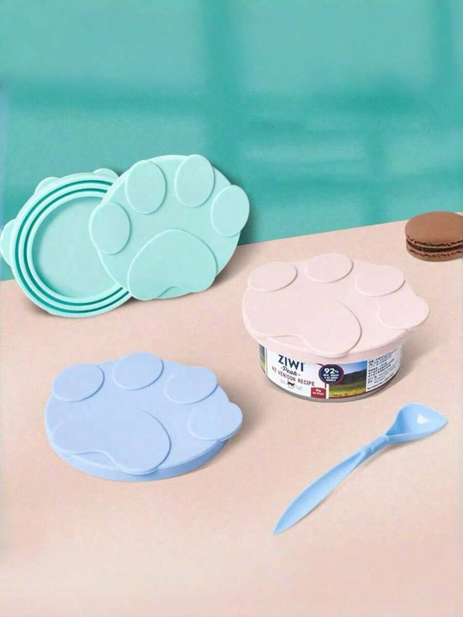 Portable Silicone Dog Cat Canned Lid 2-In-1Food Sealer Spoon Pet Food Cover Storage Fresh-Keeping Lids Bowl Dog Accessories
