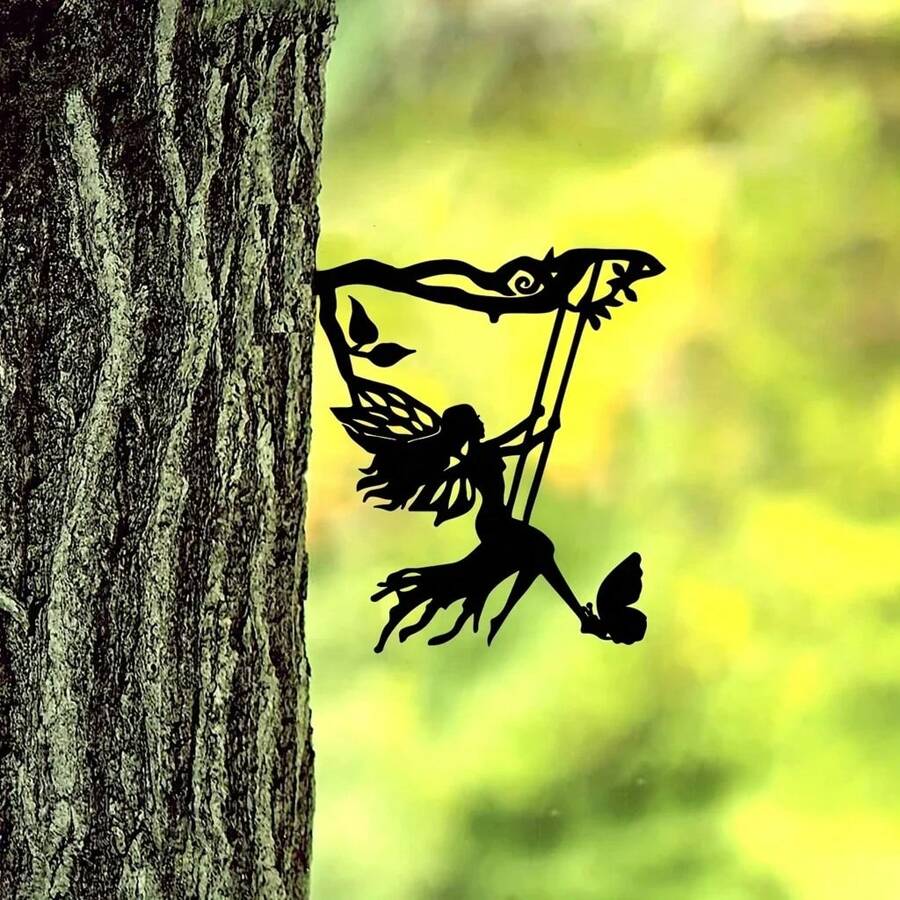 1pc, Whimsical Metal Fairy Silhouette Art - Elegant Shadow Decoration For Garden, Yard, And Lawn - Hollow Out Shape, Outdoor Decorative Statue Stake For Patio, Floor Ornament, And Landscape Enhancement