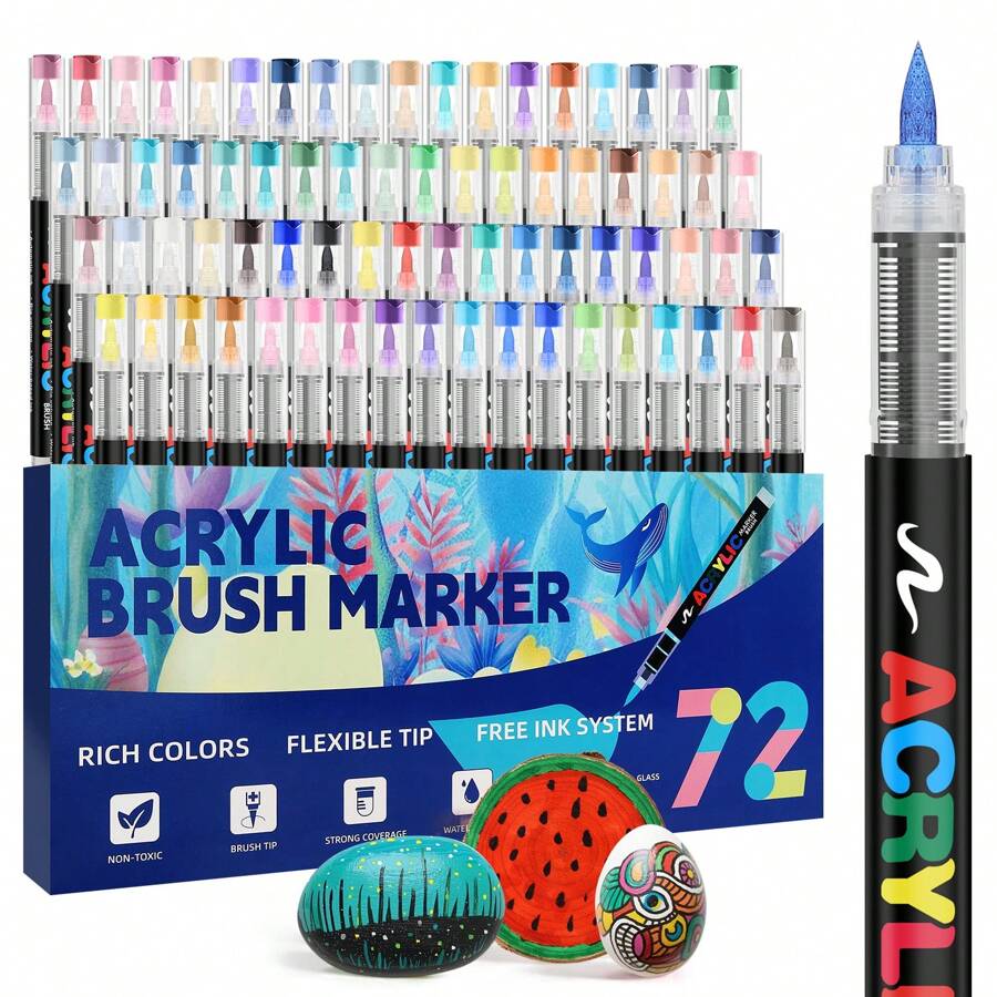 24/36/48/60/72-Farben gerade Flüssig-Soft-Kopf Acrylstifte Set für Studenten, nicht auslaufend, stapelbar, Kunst-Interessenklasse, Malerei, Wasserfarben Stifte, Graffiti, Soft-Stifte, Rückkehr zur Schule