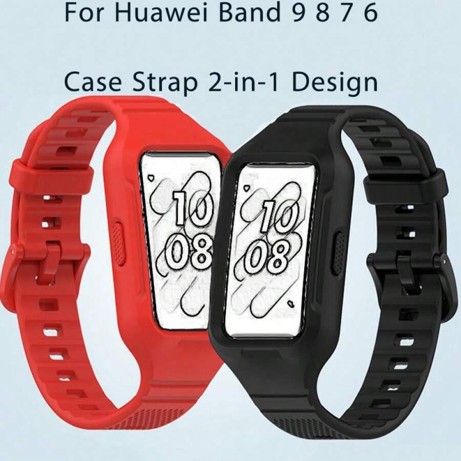 Funda de goma + correa compatible con Hua Wei Band 9 8 7 6, correa de silicona impermeable y funda en un solo accesorio de repuesto para banda de reloj con Hua Wei 9 8 7 6/ Honor Band 6 7, regalo para hombres y mujeres