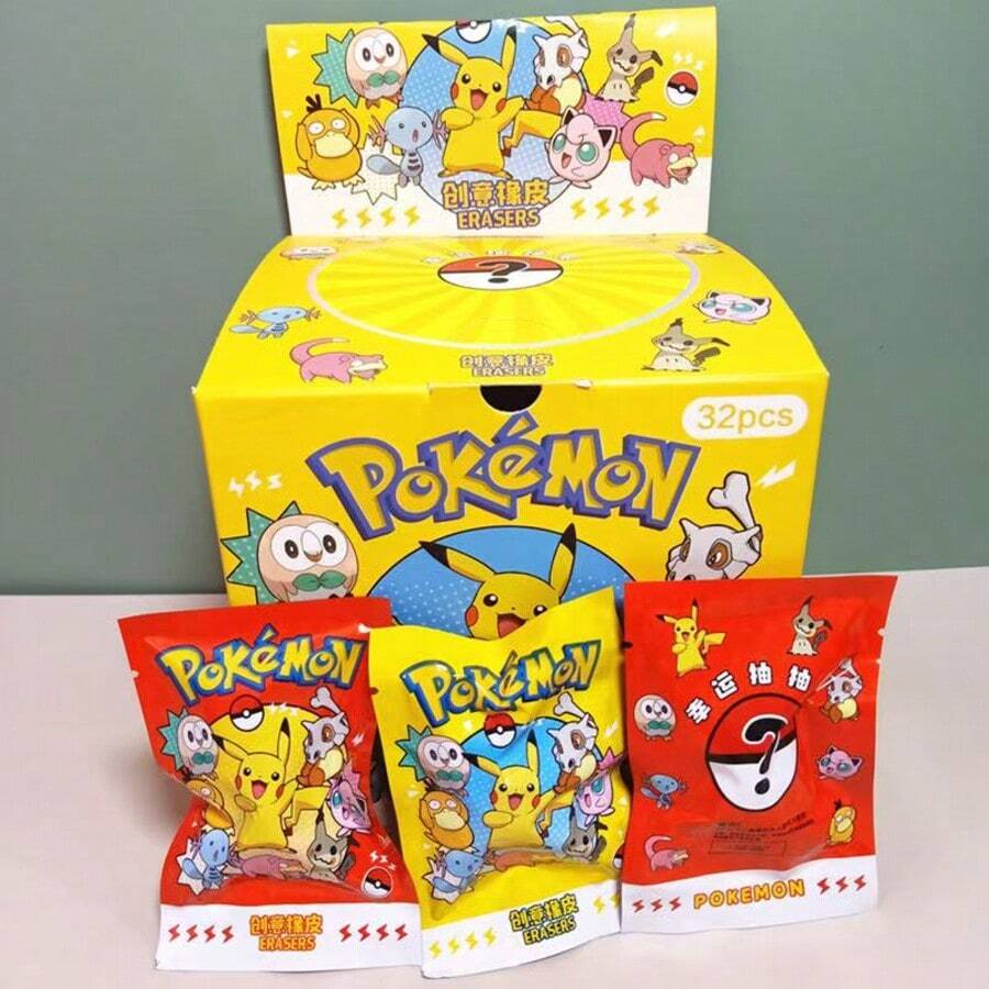 pokemon 1pc Pikachu Cute Pet Little Monster Blind Bag Eraser Cute Pikachu Duck Blind Box Dust Remover Children's Prizes Random Style