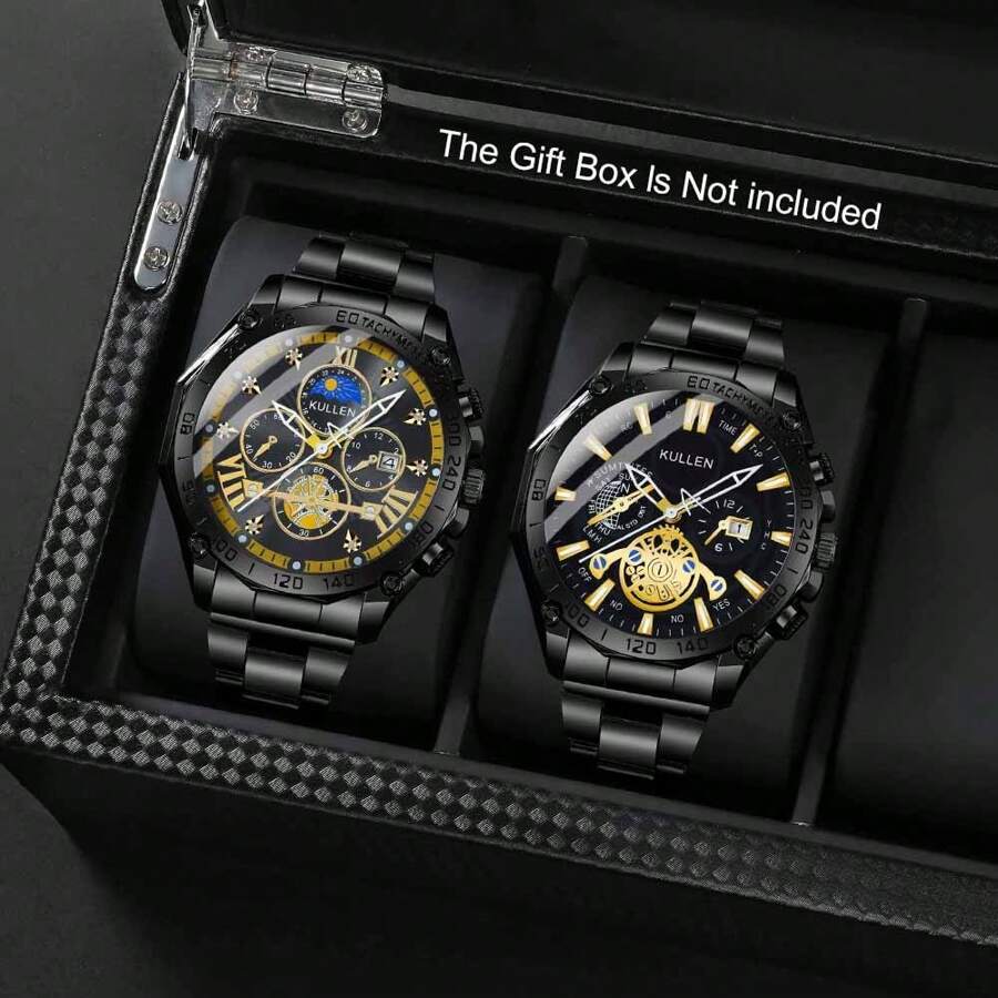 2 relojes de hombre de marca de lujo de moda informal, reloj de cuarzo con fecha, acero inoxidable, esfera con escala romana personalizada, manecillas redondas, conjunto de relojes de hombre, regalo para fiesta, boda, vacaciones en la playa, San Valentín