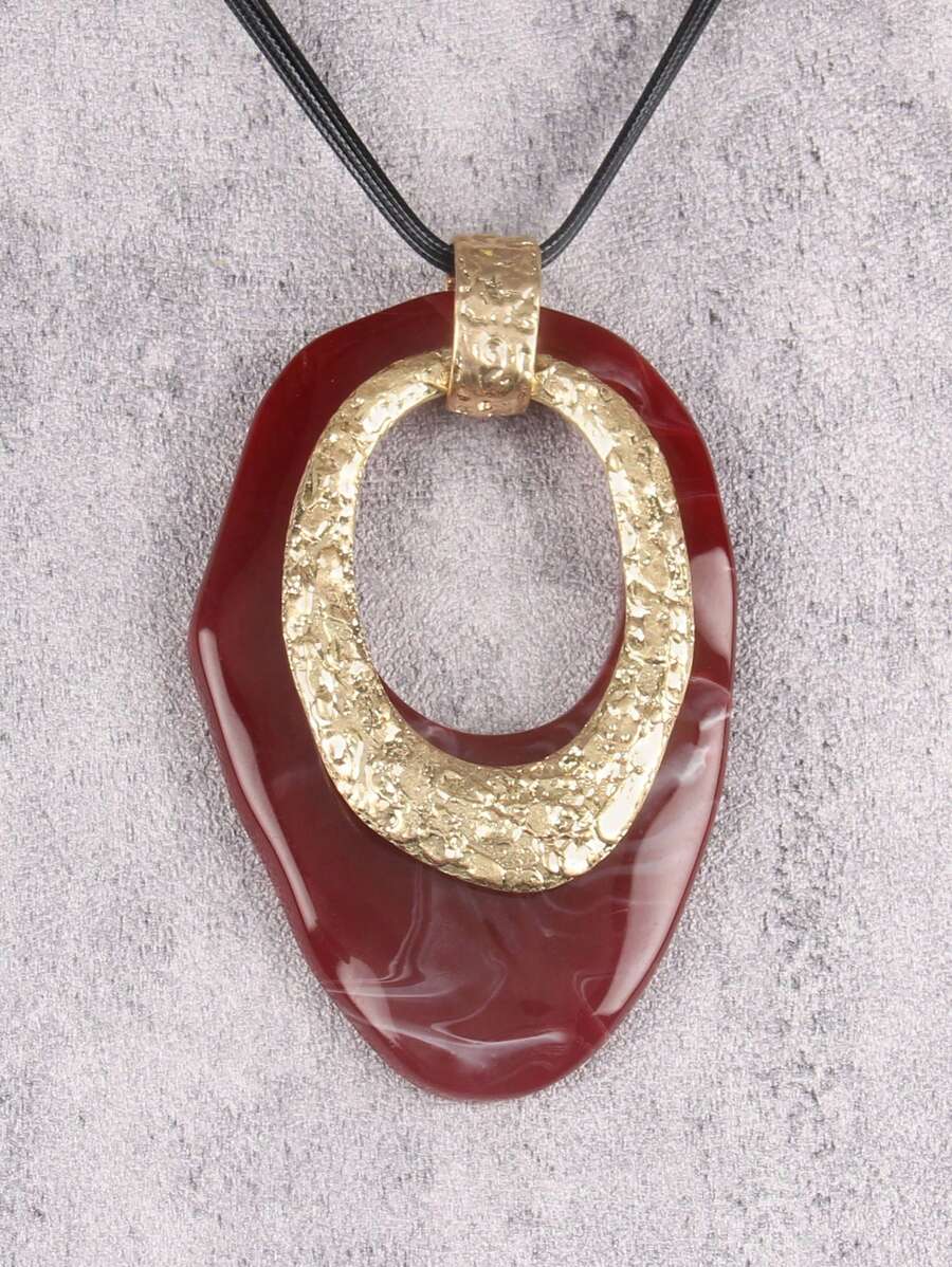 1 Stück einfache, modische, übertrieben geometrische Halskette mit Harzanhänger, goldfarbener Verbindungskette und schwarzer Wachsschnur, personalisiertes Geschenk für Freund oder Freundin