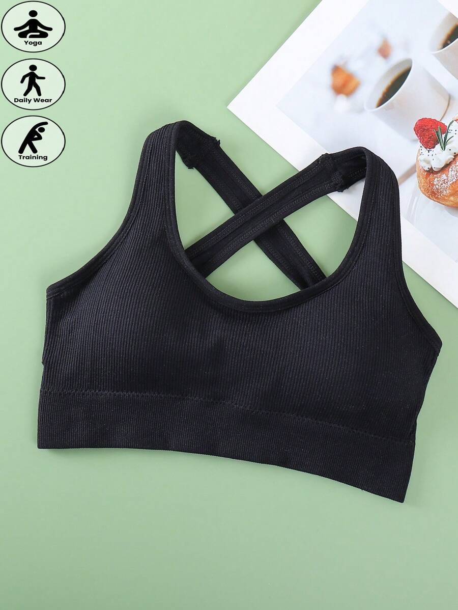 Women's Minimalist Solid Color Crisscross Back Sports Bra