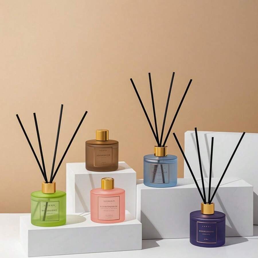 1 pezzo, Deodorante per ambiente da 50ml con 5 bastoncini profumati, adatto per eliminare gli odori in bagno, profumare la camera da letto, decorazione della casa, bottiglia in vetro, forma rettangolare, senza piume, profumo di oli essenziali di lunga durata, ideale per eliminare gli odori, regalo di San Valentino, aromaterapia, diffusore, fragranza per la casa, rinfrescatore di casa