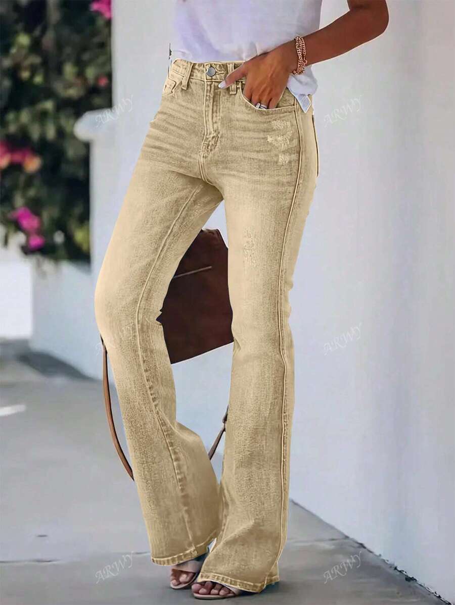Jeans casuales y versátiles con bolsillos y piernas acampanadas para mujer