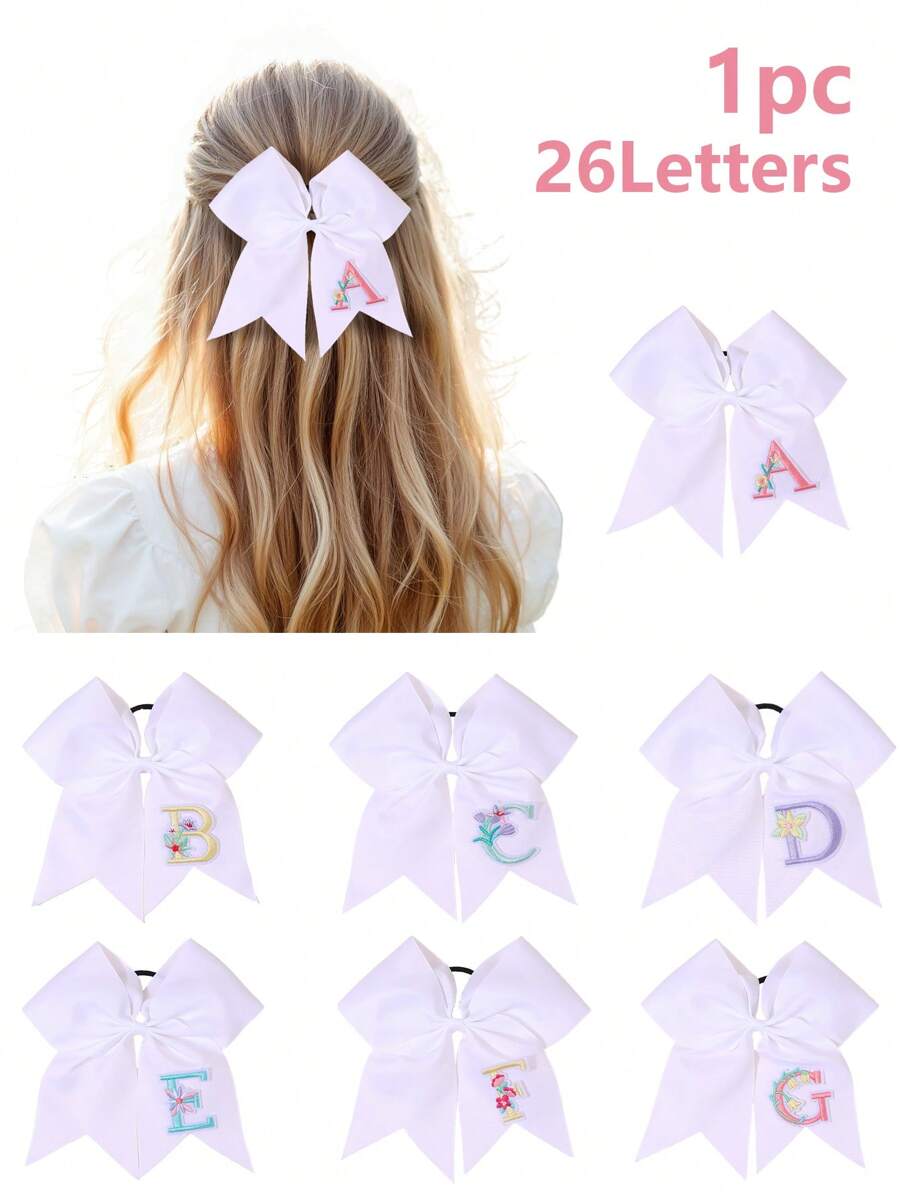1 pieza Diadema con flores de tela bordadas y letras A-Z del abecedario en blanco, accesorios de moda para el cabello, regalo ideal para mejores amigas para uso diario y fiestas