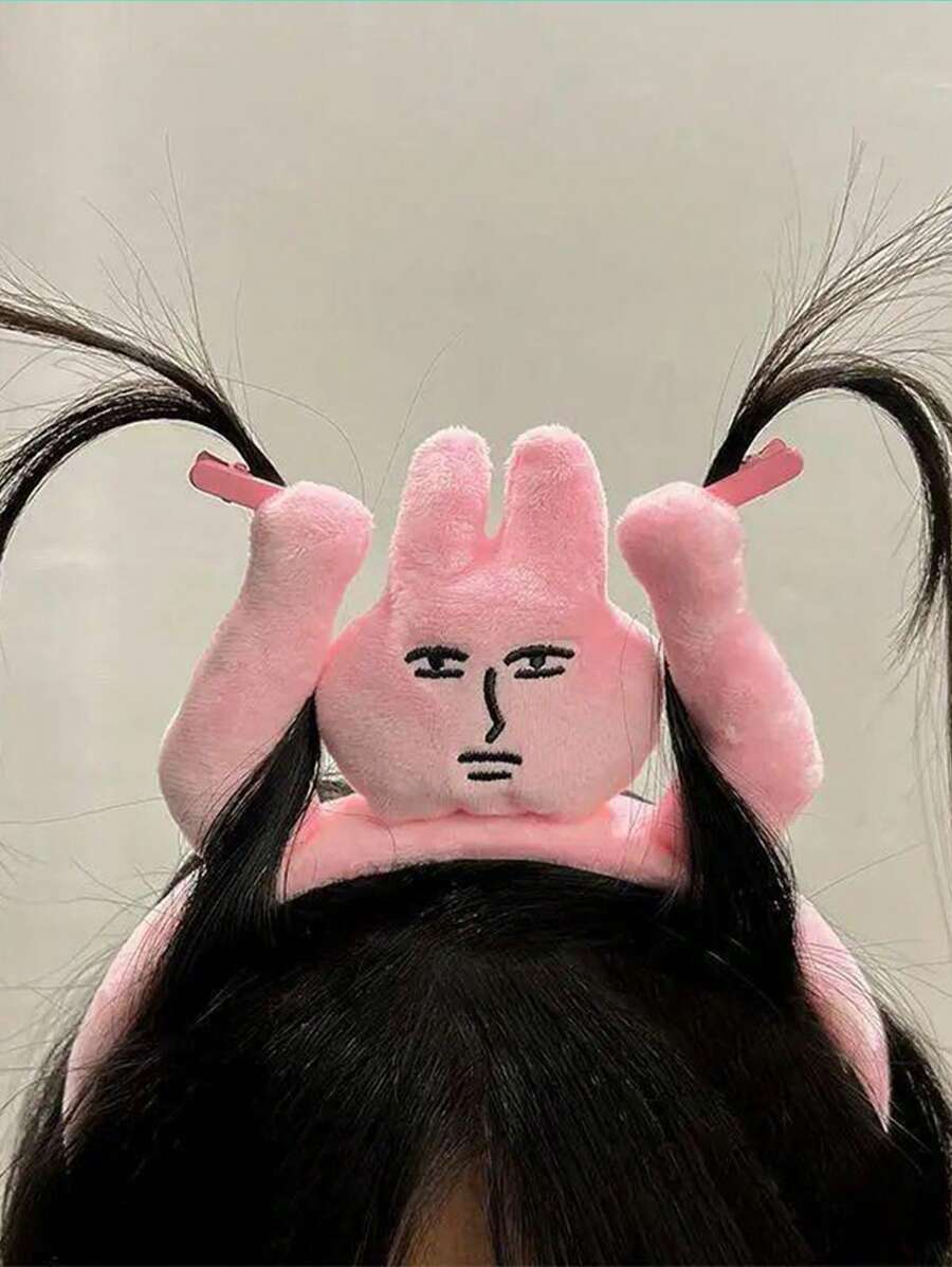 1pc Pink Rabbit Ear Funny Clips, Bangs Washing Face Headband, Cute Holiday Photo Props, Spring/Summer New Arrival, Suitable For Photo Shooting, Daily Outing, Festival Party Hairband Diadema Hair Hoop