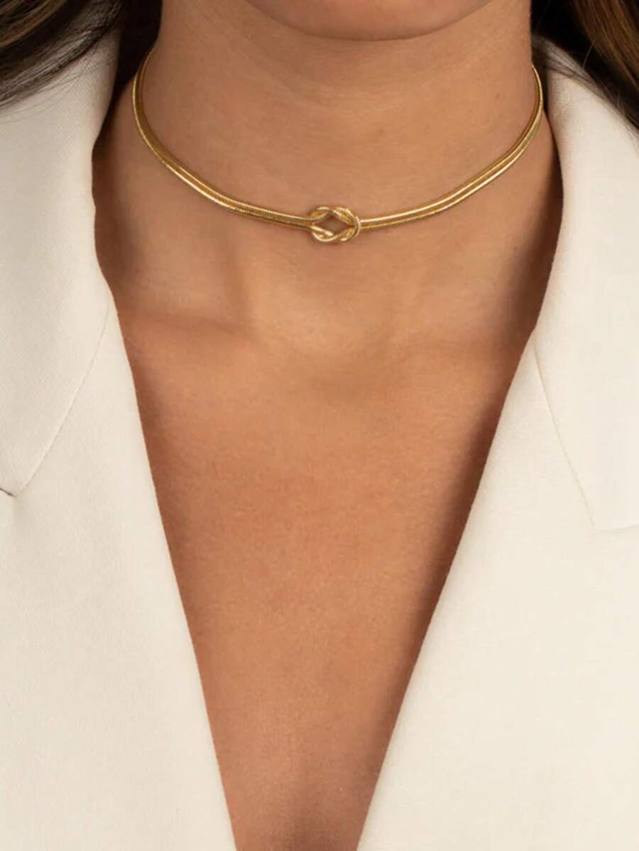 1 pièce Élégant collier ras-du-cou nœud en acier inoxydable de couleur or minimaliste, polyvalent pour le port quotidien