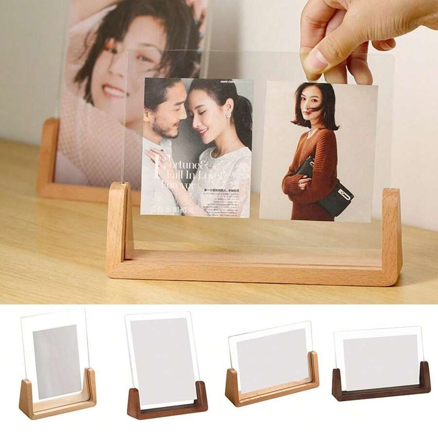 Walnut/Beech Creative Photo Frame Acrylic U Shape Transparent Frame Desktop Wood Wedding Pictures Frame Office Decor