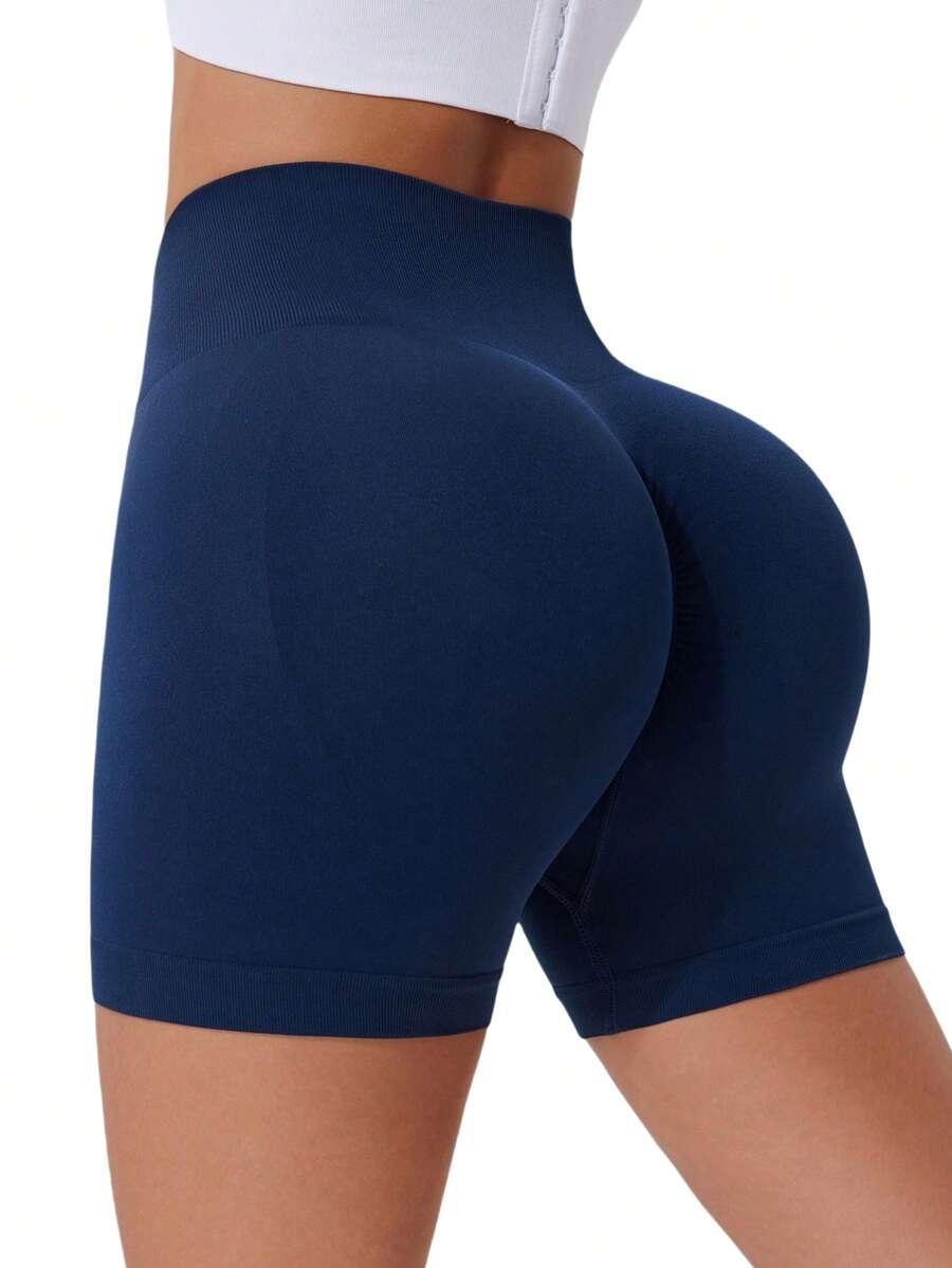 1pc Women's Solid Color Yoga Tight Shorts, Women Outdoor Sports Shorts