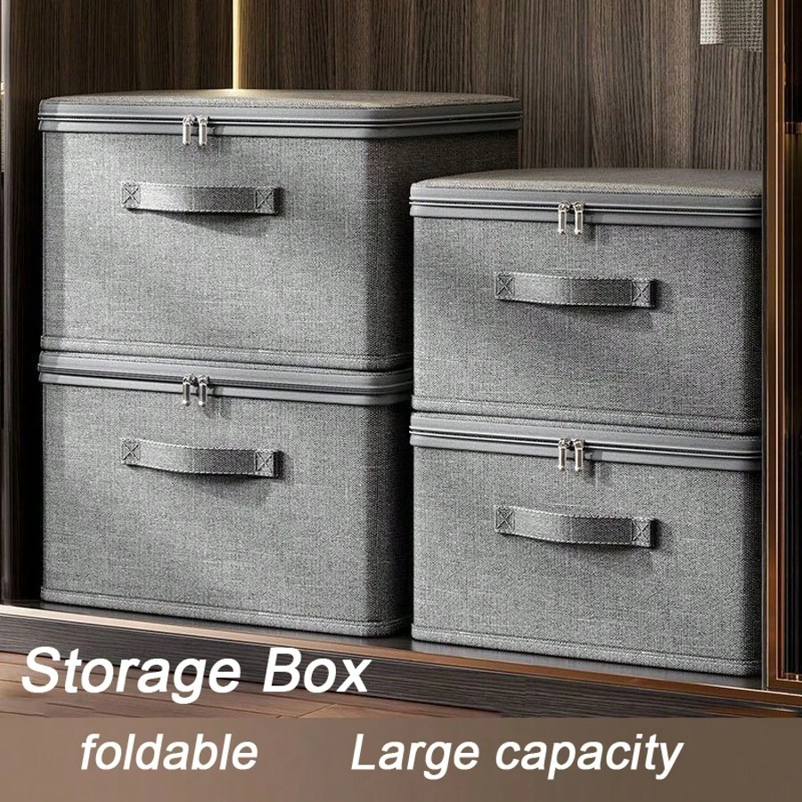 1 pezzo Scatola di storage pieghevole per casa con coperchio, contenitore di archiviazione file multi-funzionale con zip doppia, scatola di storage per vestiti in tessuto Oxford stile cassetto, per jeans, maglioni, decorazione autunnale, decorazione festiva, decorazione per la stanza, decorazione da camera da letto, decorazione per armadio