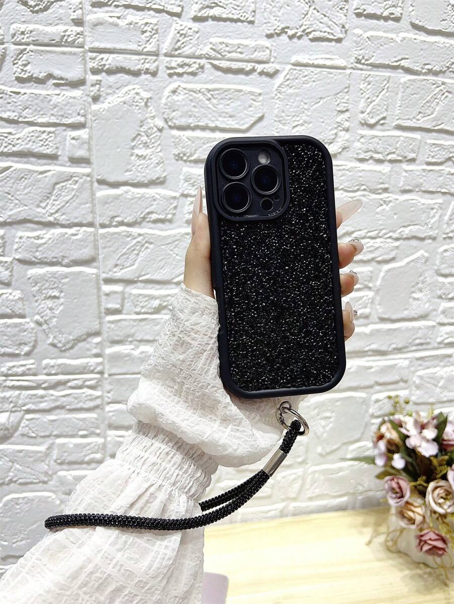 Sequins 1pc Resin Rhinestone Studded Phone Case With Rhinestone Chain