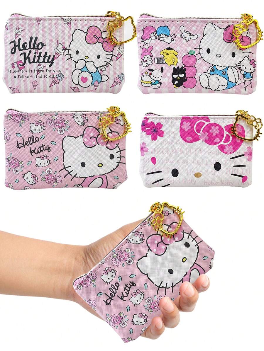 Sanrio 1Pc Hello Kittys Coin Purse Cute Cartoon With KT Cat Character Zipper Design Storage Bag Gift(Some Parts May Be Random)