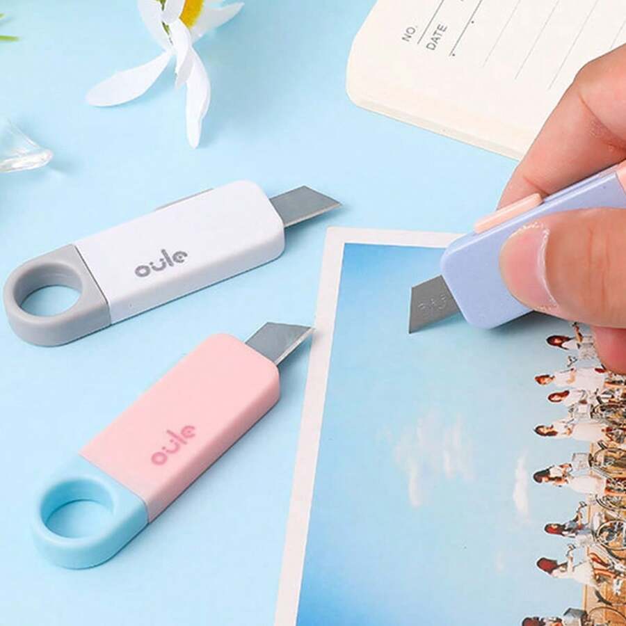 1pc/3pcs/6pcs Mini U-Shaped Utility Knife, Portable Box Cutter, Wall Paper Cutter, Lovely Stationery Knife, Retractable Blade Multifunctional Tool,Back To School,School Supplies