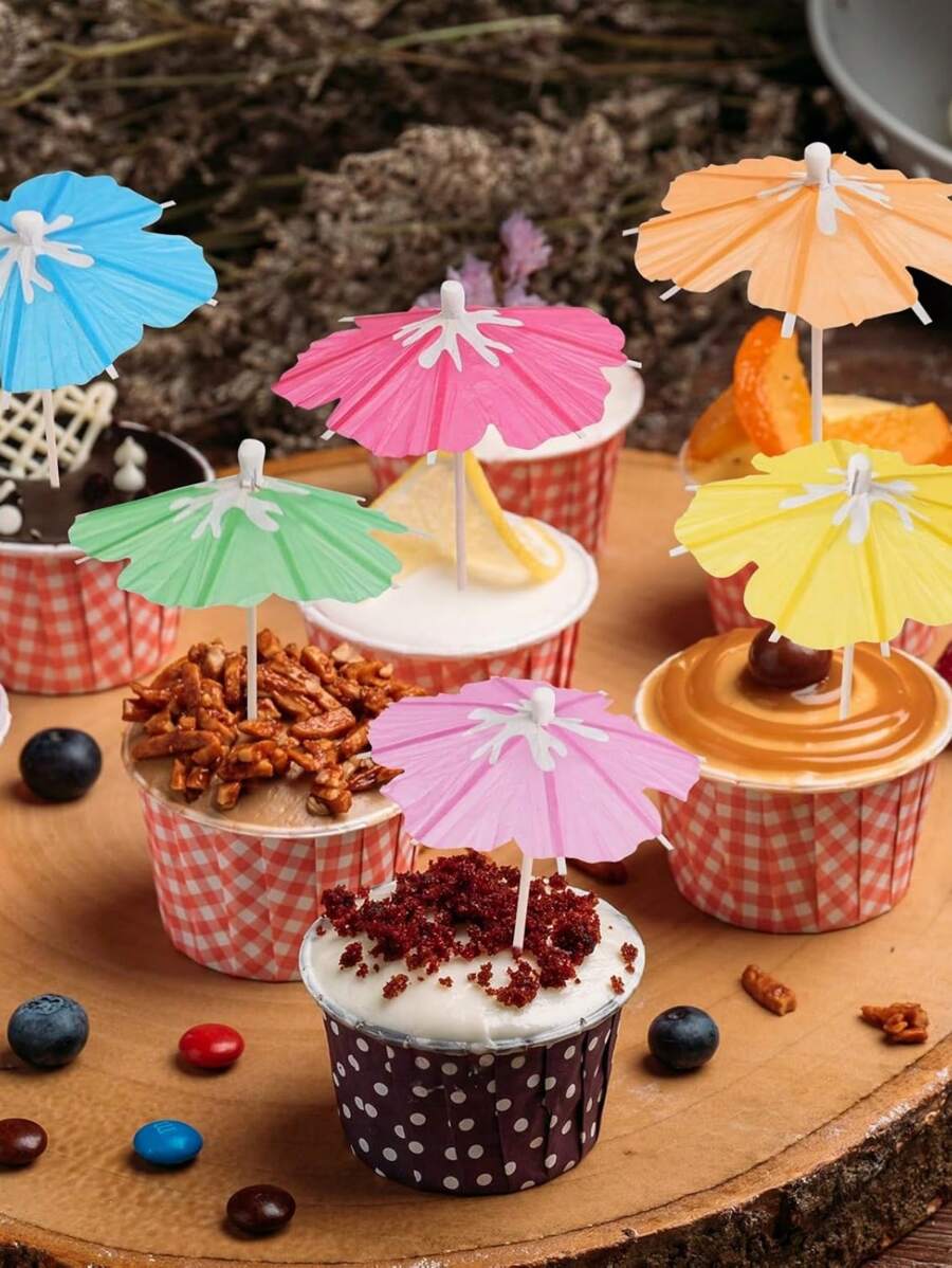 50pcs Mini Cocktails, Umbrella Toothpicks, Fancy Cocktail Selection, Cake Decoration, Hawaiian Beverage Decoration, Tropical Party Decoration
