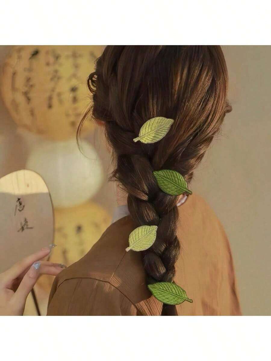 1 Women's Green Leaf Embroidered Hairpin, Sweet Side Clip, Women's Accessories/Hair Accessories, Forest Style Retro Alligator Hair Clip Claw Clips Hair Claws Hair Barrettes