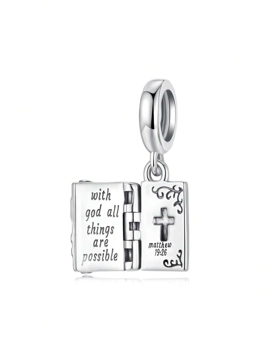 WOSTU 1pc 925 Sterling Silver Faith Cross Charm Openable Vintage Bible Design Pendant Fit DIY Original Bracelets And Necklaces For Women Fine Jewelry Accessories Ascension Day Gift