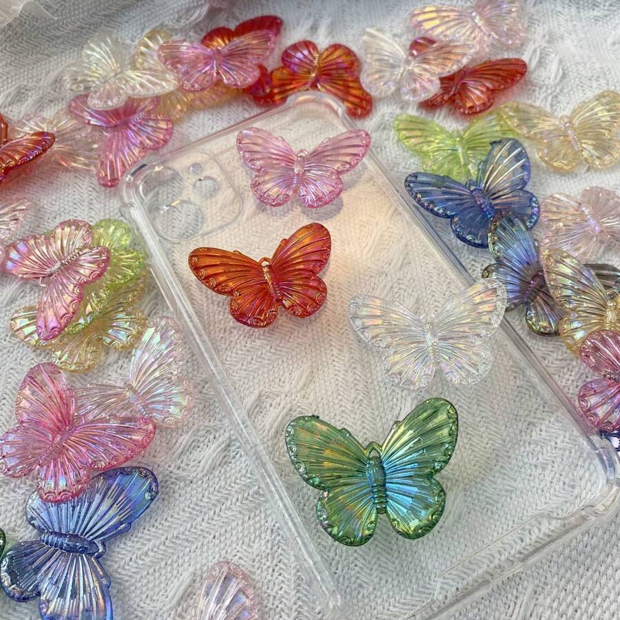 30/50 Peças Encantos Mistos de Borboleta Acrílica, Pendentes de Estilo Barroco Iridescente para Joias DIY, Artesanato, Chaveiros, Decorações de Capas de Telefone e Acessórios para Cabelo - Borboletas Vibrantes, Encantos de Joias DIY|Encantos de Borboletas Vibrantes
