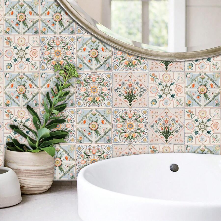 10 pièces Papier peint autocollant floral, Stickers muraux en PVC pour cuisine, Décoration murale à domicile pour chambre à coucher, salon, salle de bain, Accessoires de cuisine DIY, Articles de cuisine, Décoration de cuisine, Papier peint mural, Décoration murale
