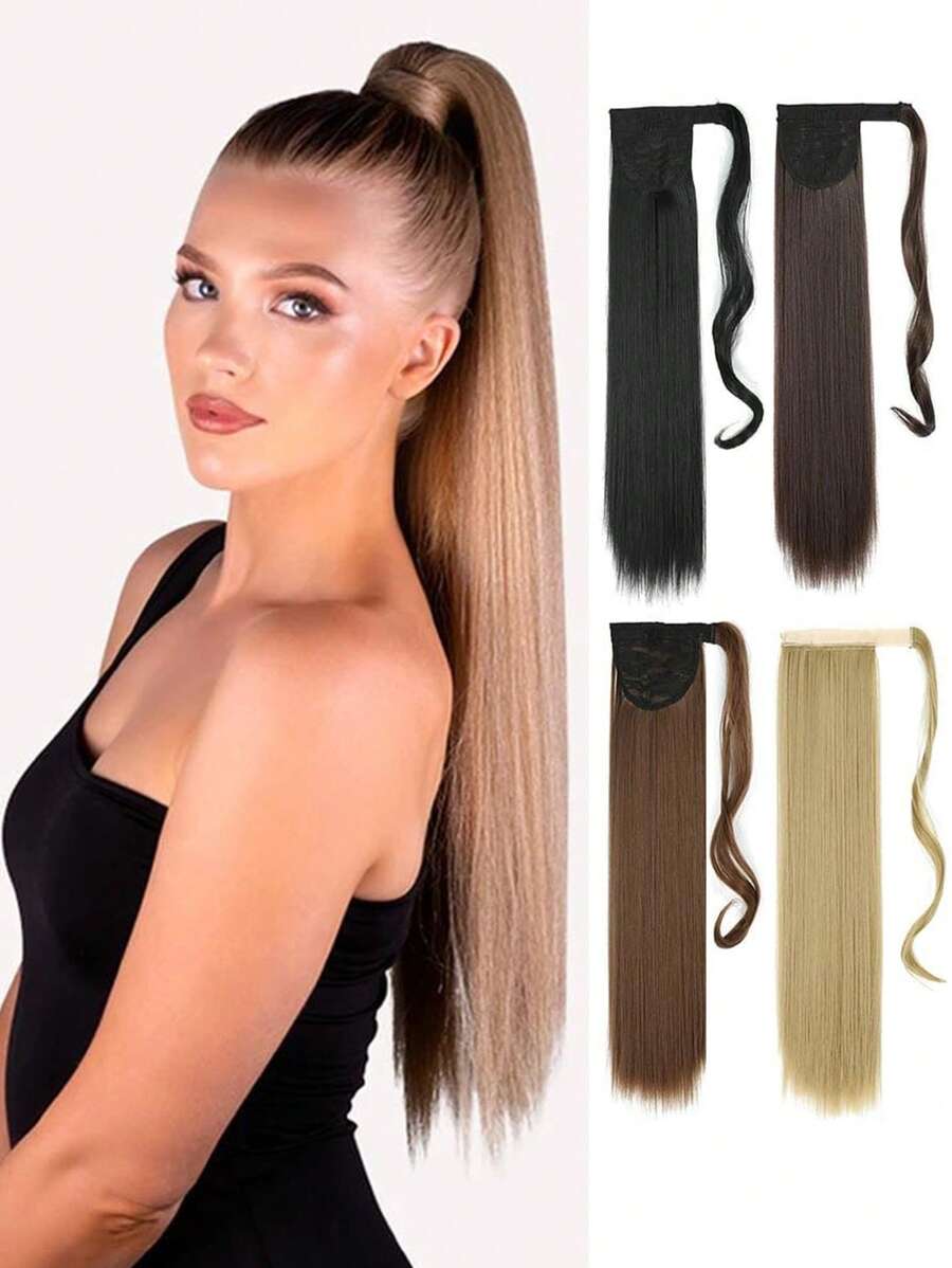 Straight Ponytail Extensions Synthetic Hair Wrap Around Ponytail Extension Heat-Resistant Wig For Women Synthetic Pony Tails Hairpieces Daily
