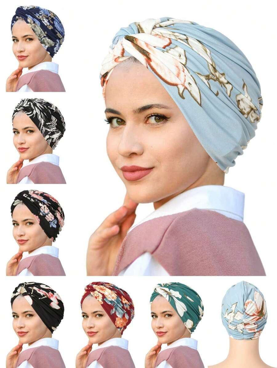 1 pièce Nouveau bonnet beanie torsadé imprimé de fleurs pour femme, couvre-chef polyvalent pour chimiothérapie, voyage, turban imprimé pour femme