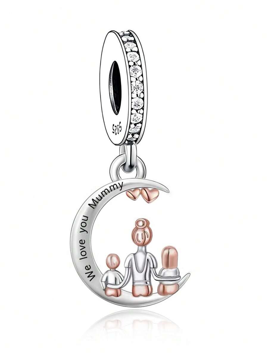 1 pieza Joyería unisex de plata de ley 925 con cuentas de circonita, con el texto "Te amamos mamá", regalo del Día de la Madre