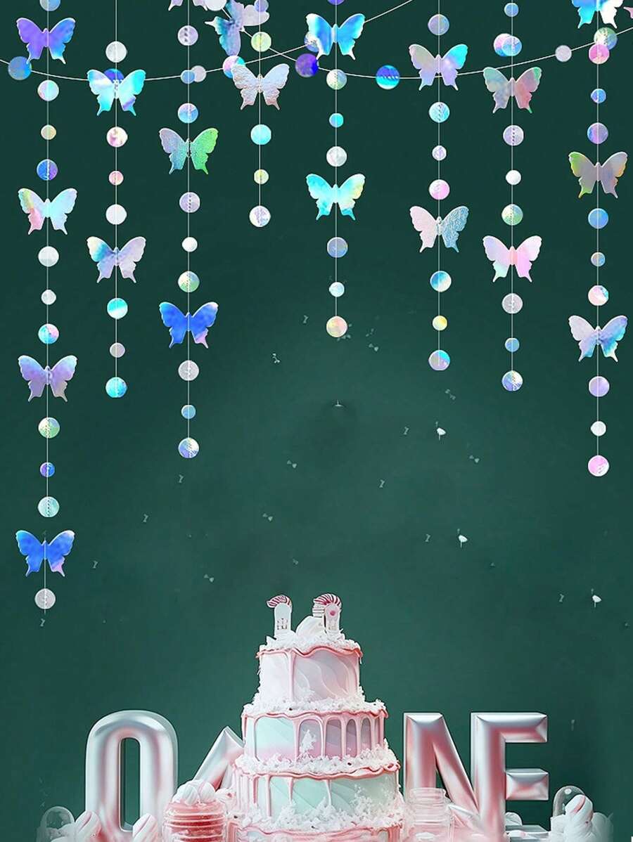 1 set - Illusion de papillon, points de traction, papillon suspendu au laser, papier voltigeur, cercle suspendu, décorations pour papillon volant. Fournitures pour mariage, baby shower, révélation de sexe, anniversaire