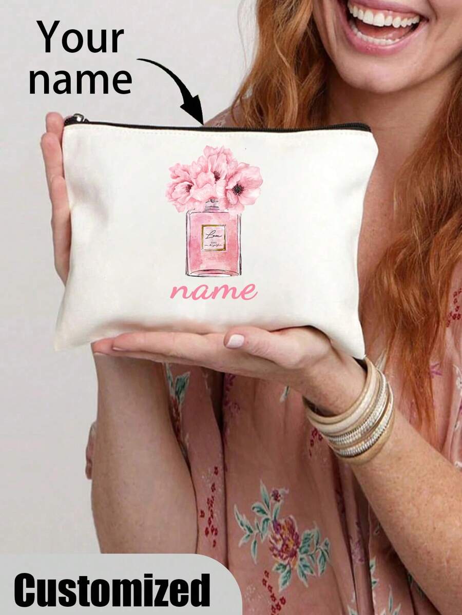Sac cosmétique avec motif parfum personnalisé - Trousse de toilette personnalisée pour femmes, cadeau de Noël parfait pour maman, professeure, fille - Organisateur de voyage léger et élégant avec fermeture éclair