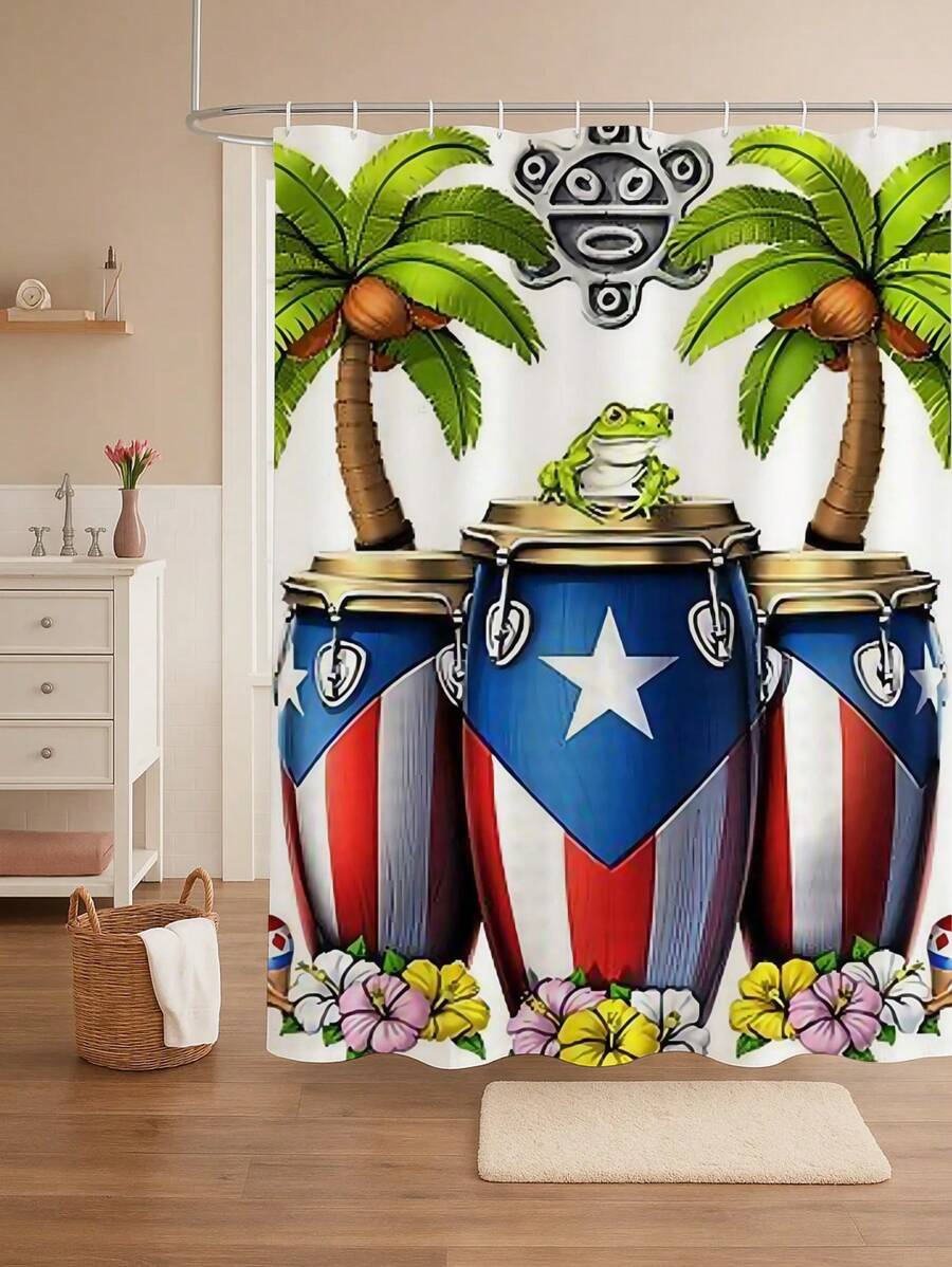 1/4pcs Luxurious Green-Themed Bathroom Set - College-Style Personalized Pattern Non-Slip Shower Curtain And U-Shaped Seat Cushion With Animal-Themed Decoration (Machine Washable) Room Decor Bathroom Accessories Back To School