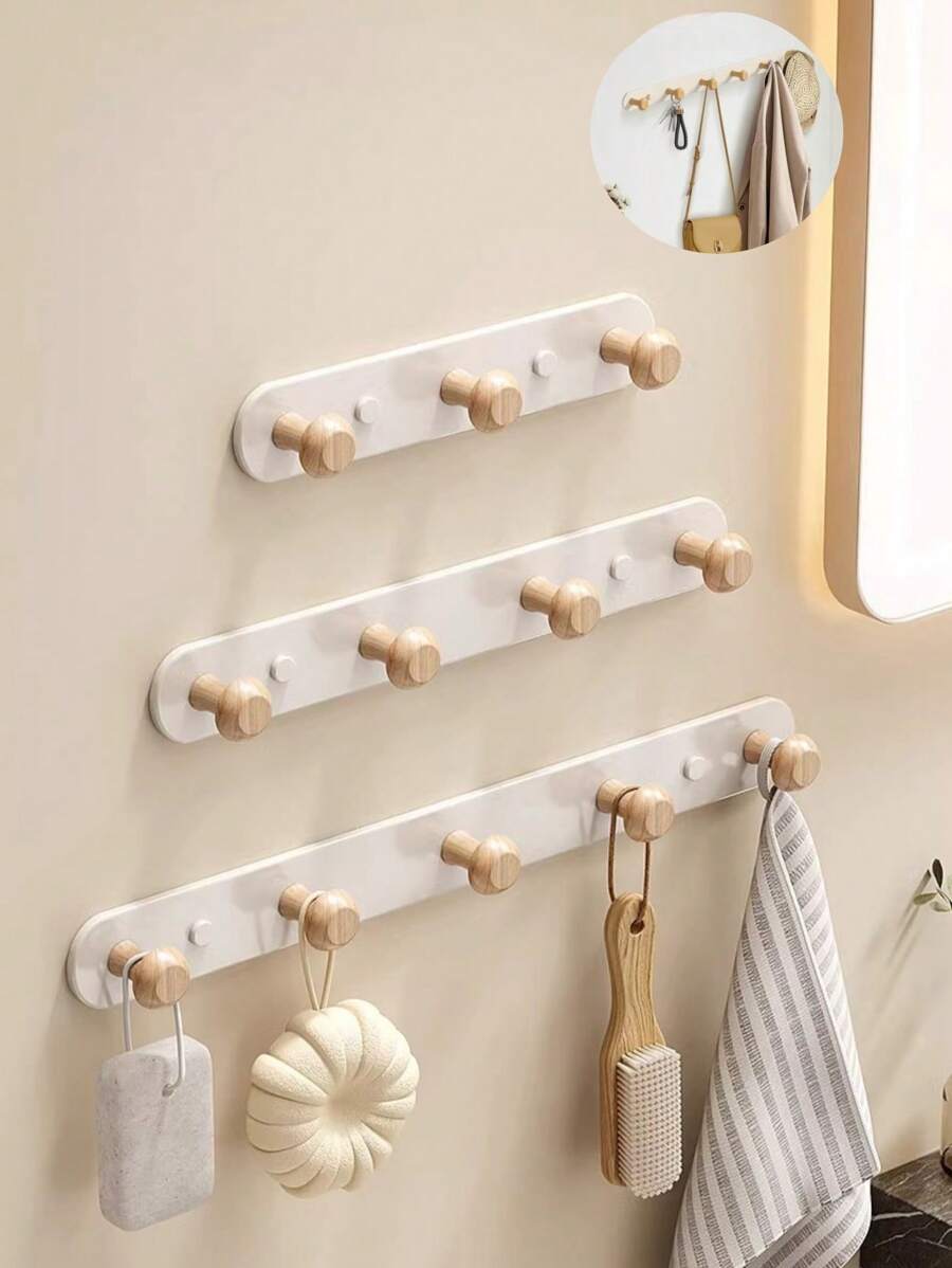Creative Wooden Door Back Hook - Rust-Proof Thickened Carbon Steel Wall Hook, Wall-Mounted Coat Hook, Solid Wood Hanger, Hat Rack, Bathroom Hook. Kitchen Storage Rack. Suitable For Bedroom, Porch, Foyer, Foyer Storage, Wall Decoration - Adhesive-Free Hook, Room Decoration. Morlot Style Hook (Wood Style, Durable, Anti-Peeling Paint)