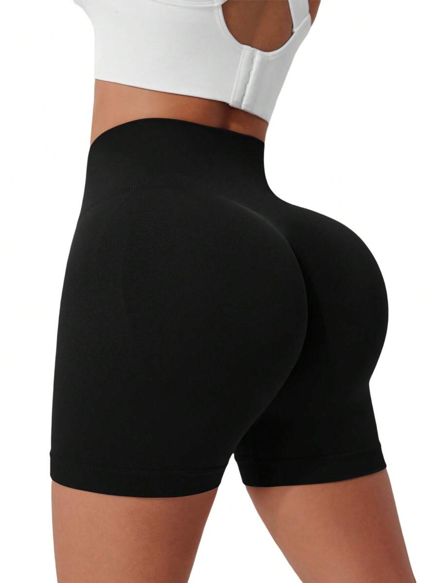 1pc Women Plain Color Yoga Compression Tight Shorts, Outdoor Sports Shorts