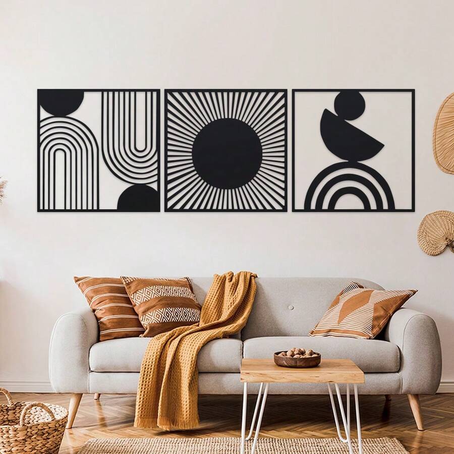 Modern Abstract Geometric Metal Wall Art - Contemporary Iron Hanging Ornaments For Living Room, Bedroom, Lounge - No Electricity Required, Featherless Home Decor Set Room Decor Bedroom Decor Wall Decor
