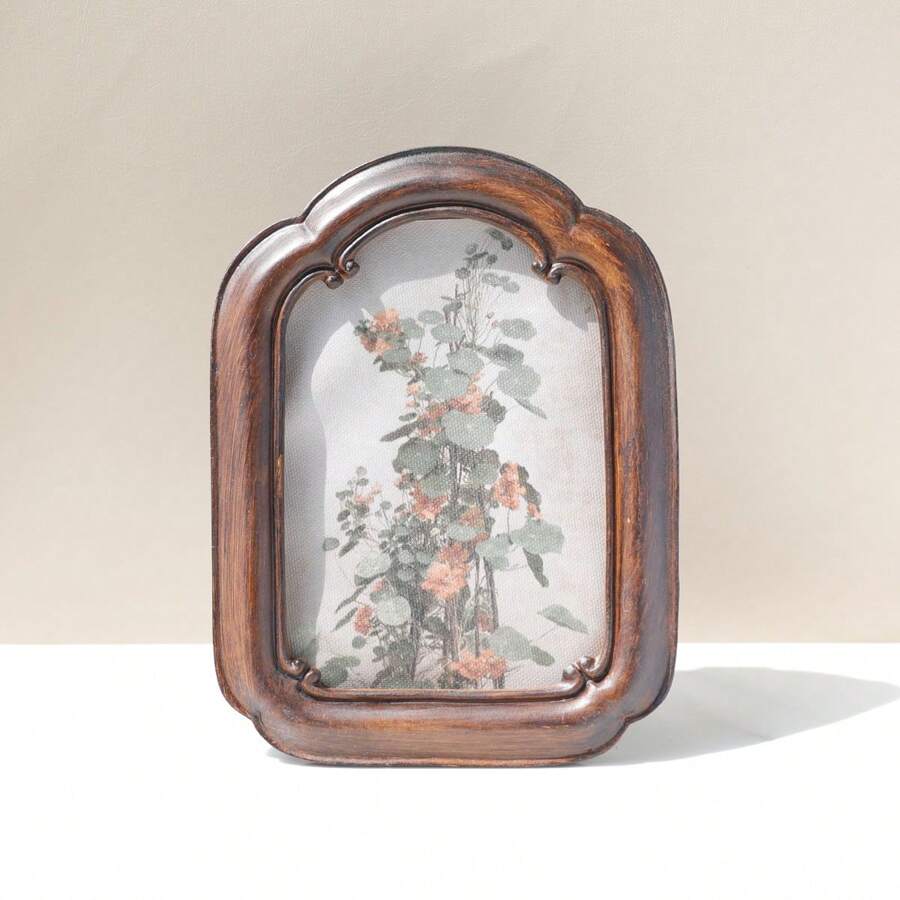 SUSUZUKU 1pc Vintage Retro Resin Picture Frame, American/European Countryside Style, Dark Wood Color Background Home Decor Photo Frame