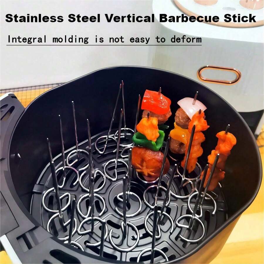 20 pièces/10 pièces/5 pièces Accessoires de friteuse à air, Mini brochettes universelles en acier inoxydable pour barbecue/bâtonnets de barbecue, Brochettes verticales en acier inoxydable pour barbecue, Grille verticale inclinée, Parfait pour la maison, l'extérieur, les fêtes, Noël et autres fêtes, vaisselle pour anniversaire