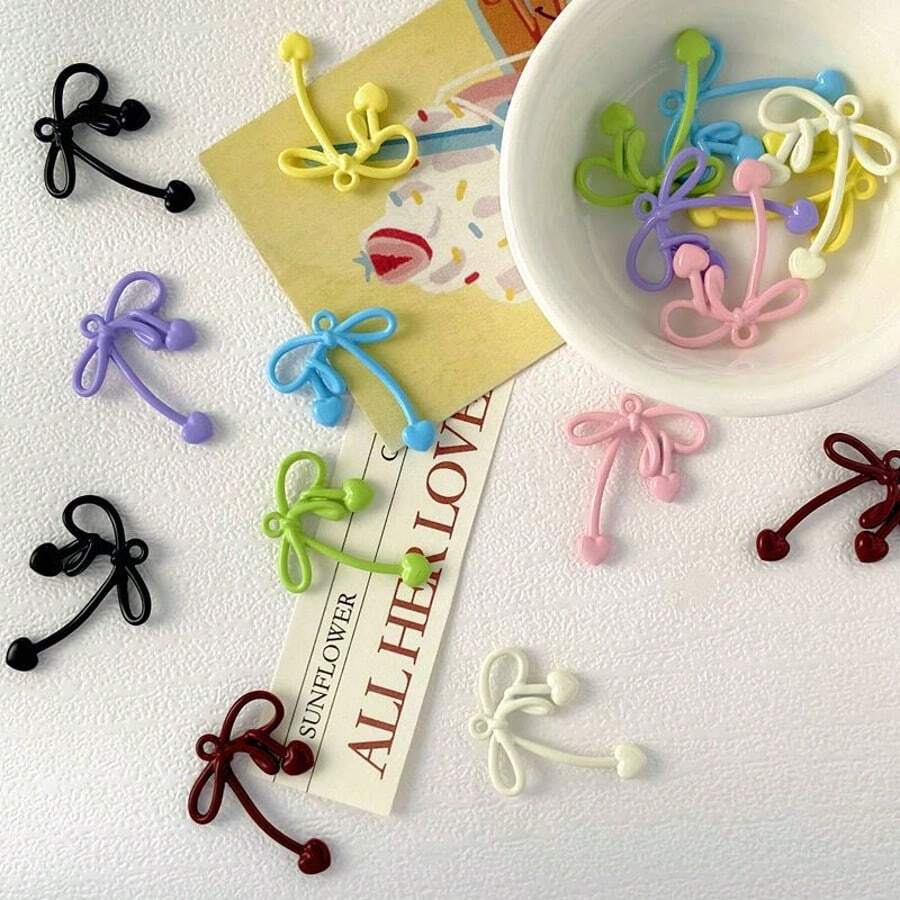 8pcs Multi-Color Random Cute Sweet Dopamine Macaron Color Candy Color Youthful Style Colorful Peach Heart Bow Knot Pendant DIY Handmade Necklace Bracelet Charm Earring Jewelry Accessory