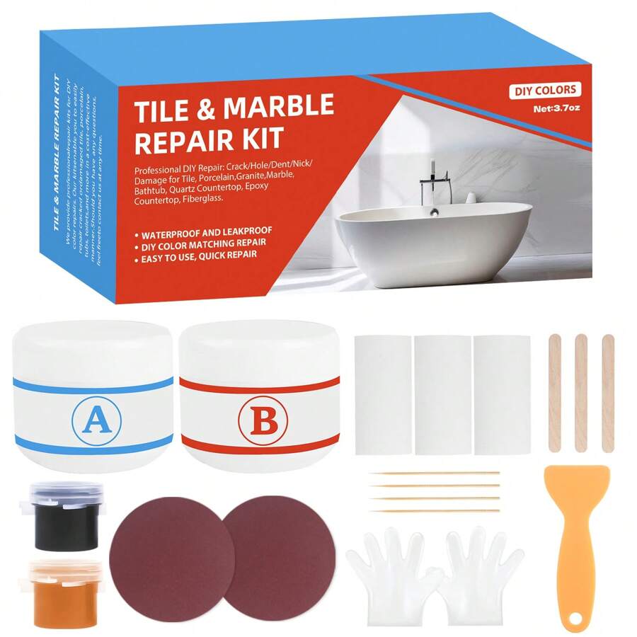 LANBOKIT 1 Set de kit de reparación de baldosas cerámicas (color coincidente), kit de reparación de chips de baldosas de porcelana con adhesión súper fuerte, kit de reparación de granito y mármol, relleno para grietas de baldosas de piso para grietas, chips, agujeros en cerámica, acrílico, fibra de vidrio, esmalte, etc.