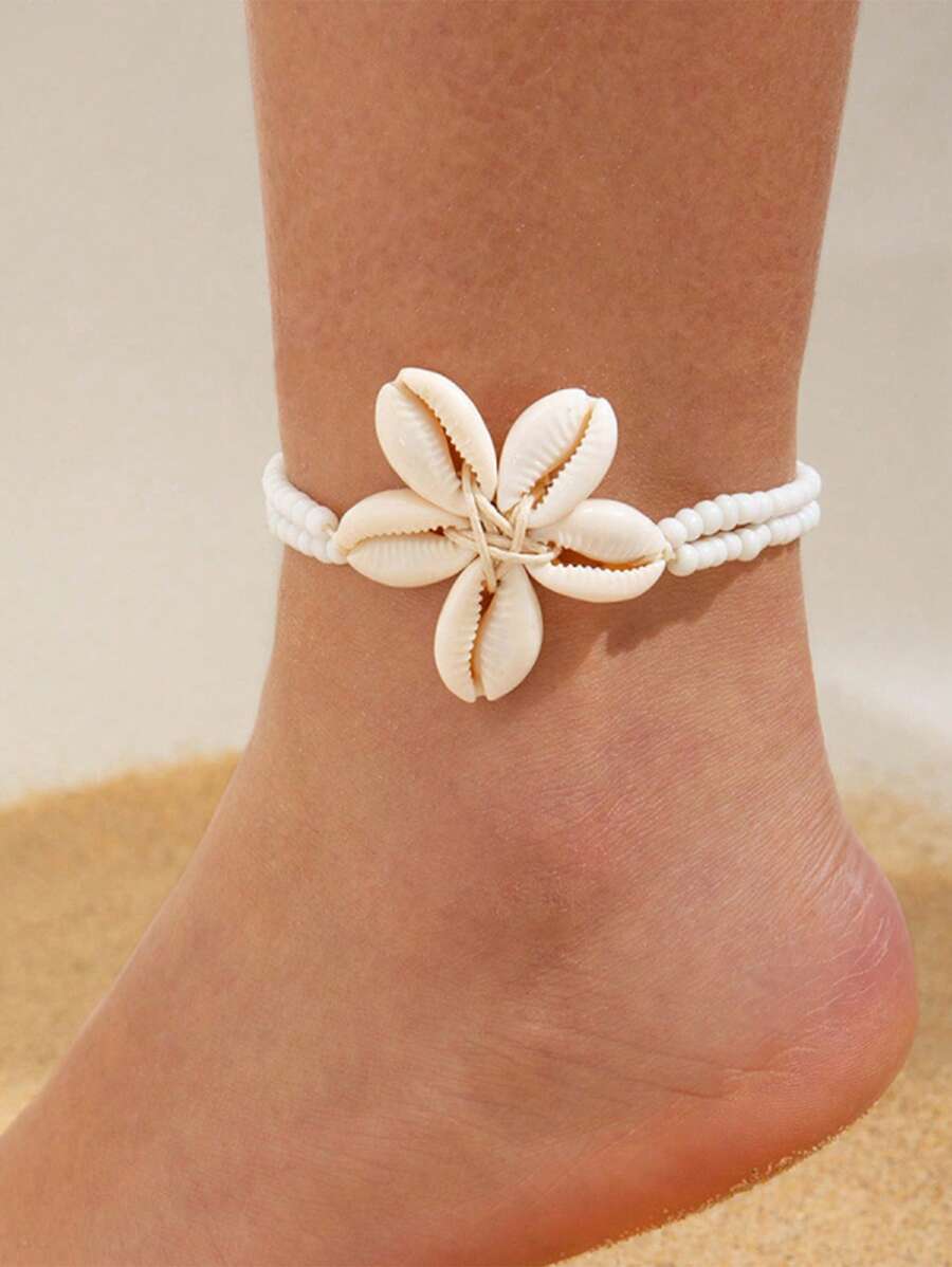 1 Stück Damen Strand Muschel Knöchelkette, minimalistisches Perlen Fußkettchen, vielseitig für den täglichen Gebrauch