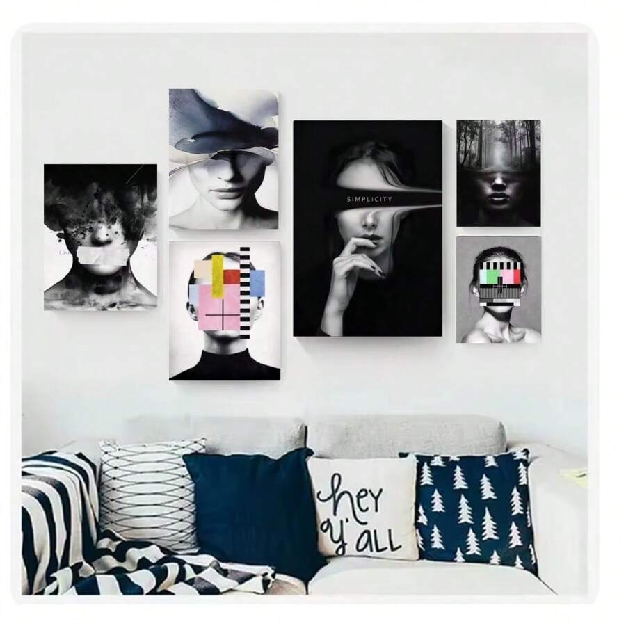 1pc Frameless Abstract Fashion Women's Art Surreal Portrait Posters Vintage Painting Printing Wall Arts Modern Living Room Bedroom Office Bar Club Wall Decoration Home Decoration ,Wall Art With Frame