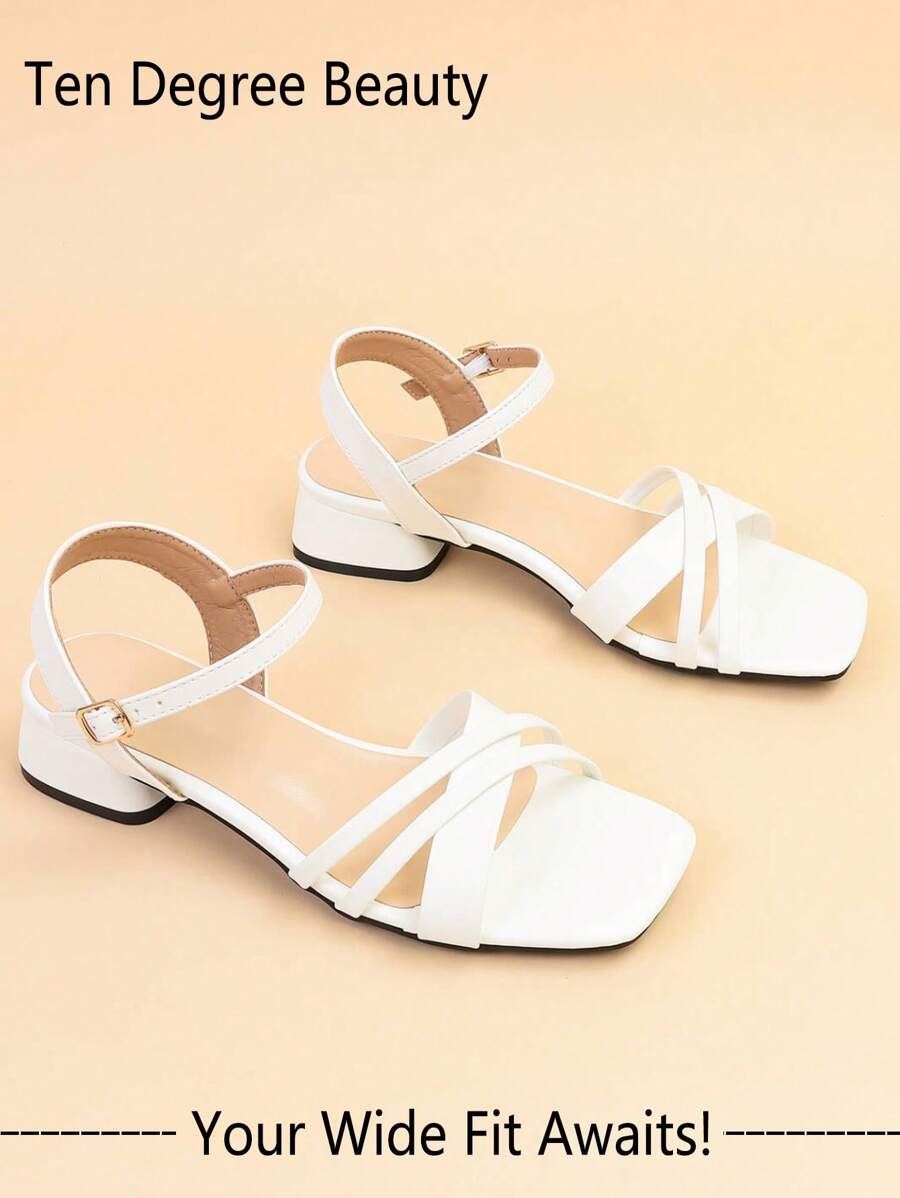Wide Fit Women Simple Style Criss-Cross Slingback Low Heel Open Toe Sandals, New Summer Mid Heel Strap Classy Dress Shoes, Versatile Elegant High Heels