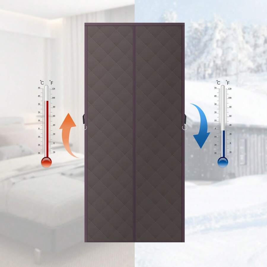 YUNRUX Cortina de puerta con aislamiento térmico, cortina protectora aislante, cortina de puerta térmica magnética insonorizante para puertas de entrada, puertas traseras, salas de estar y dormitorios color café