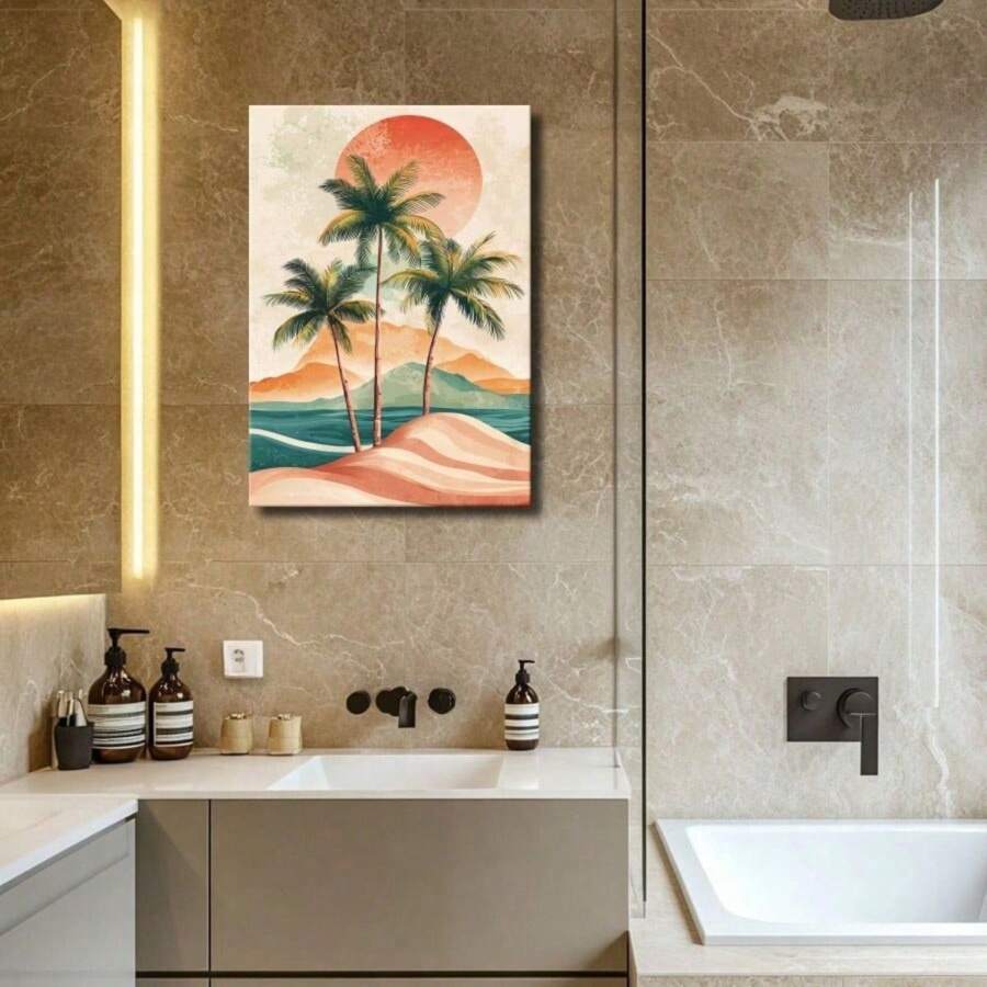 1 pièce Affiche sur canevas d'art de style vintage. Plage tropicale, palmiers, cadeau idéal pour la chambre, le salon, le couloir, la cuisine, la salle de bain, le café, le bar, la décoration murale du dortoir. Peintures dans les salons, chambres à coucher, salles à manger. Cadres modernes en option, affiches murales, peinture sur canevas