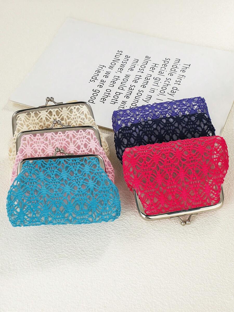 1 pieza Monedero transparente de encaje para niñas, bolsa organizadora de joyería, billetera para guardar monedas de niños, billetera transparente con borde de encaje