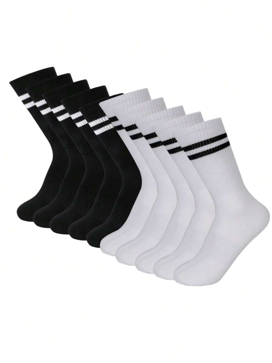 1/5/6/10 Paar einfarbige schwarz-weiße unisex Outdoor Radfahren elastische Socken mit mittlerer Wade für Sport