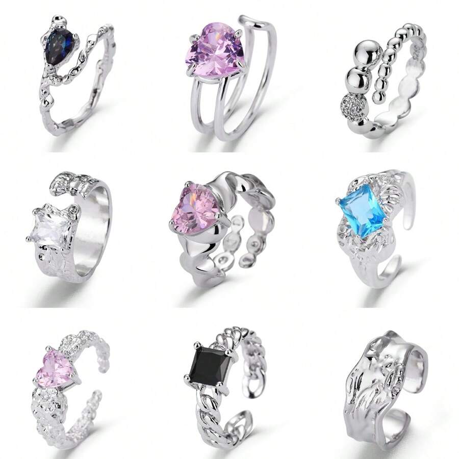 1 Stück asymmetrisch designter Zirkonia Offener Ring für Damen, exquisit einfacher minimalistischer Fingerring