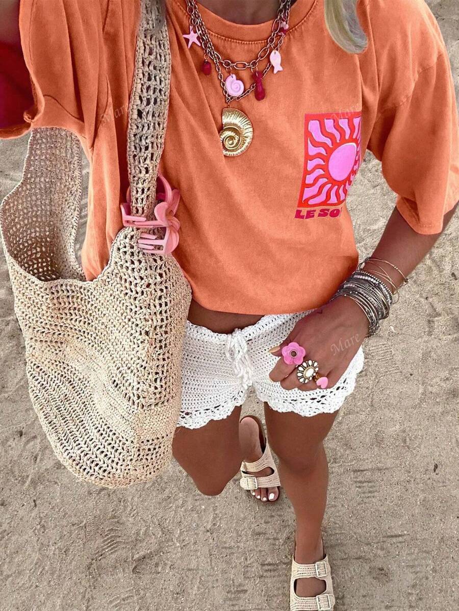 Women's Casual Minimalist Solid Color Crew Neck Short Sleeve T-Shirt, Summer Beach Vacation Outfits